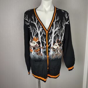Disney Mickey & Friends Halloween Cardigan Sweater Pumpkin Button Black/Orange M